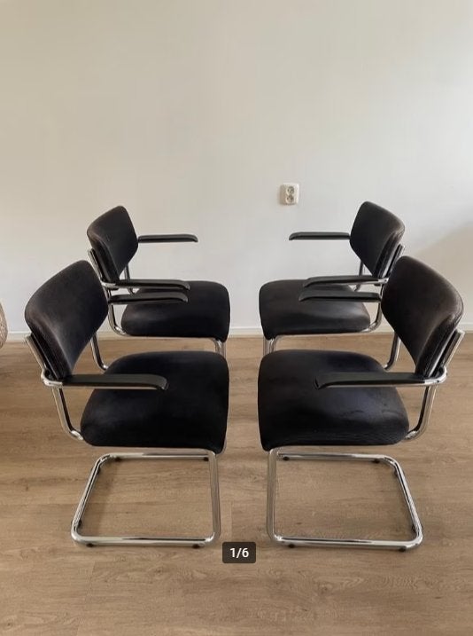 Vintage design De Wit of Gispen buisframe stoelen, Ophalen, Vintage design, Zwart, Zo goed als nieuw