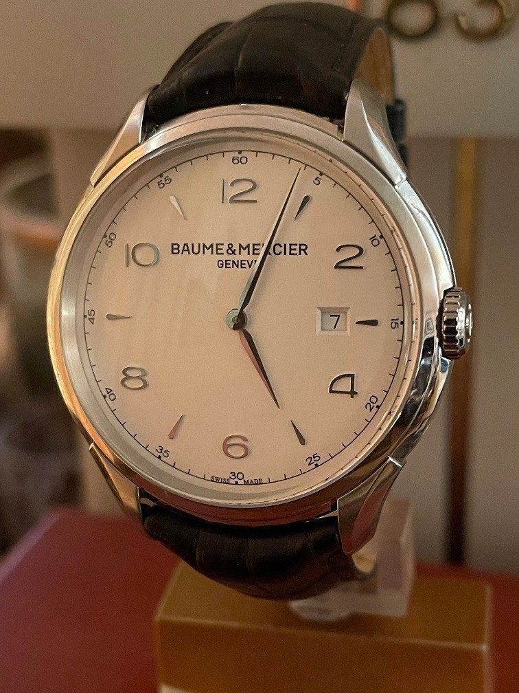 Baume Mercier Clifton 45mm heren horloge absolute nieuwstaat, Overige merken, Leer, Staal, Polshorloge