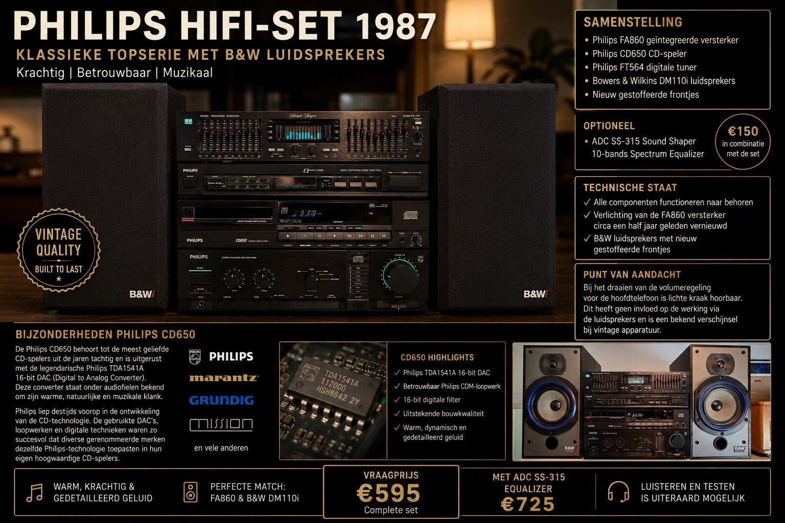 Philips Stereoset uit 1987 (optioneel ADC SS-315 Equalizer), Ophalen, Cd-speler, Philips, Losse componenten