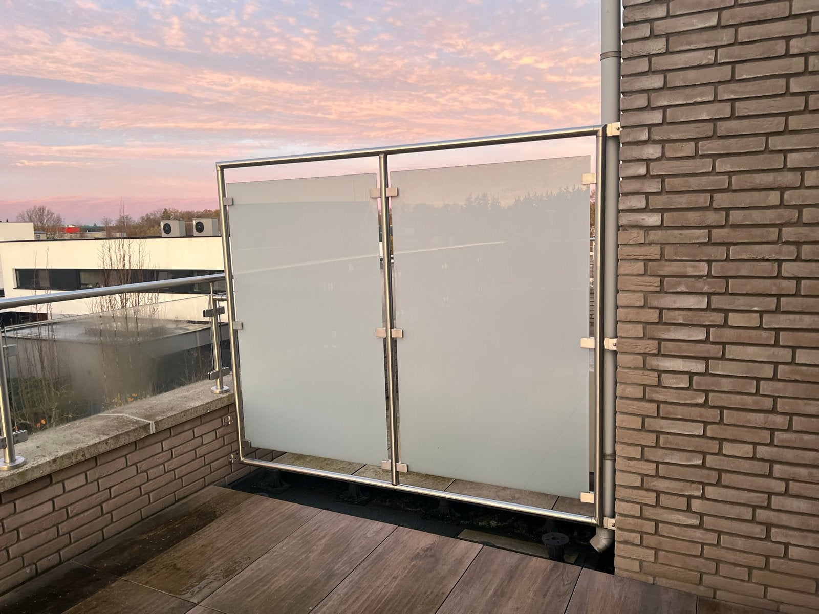 Glazen balkonafscheiding met RVS frame, Tuin en Terras, Ophalen, 100 tot 150 cm, 150 tot 200 cm, Glas