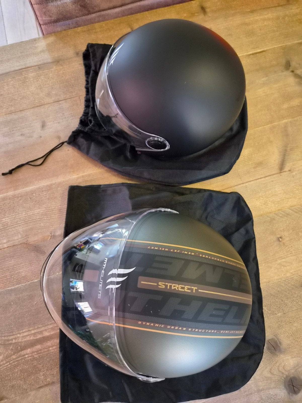 MT Helmets Street Jethelm - Mat Zwart & Groen (Maat L&M), Motoren, M, Dames, Jethelm, Tweedehands