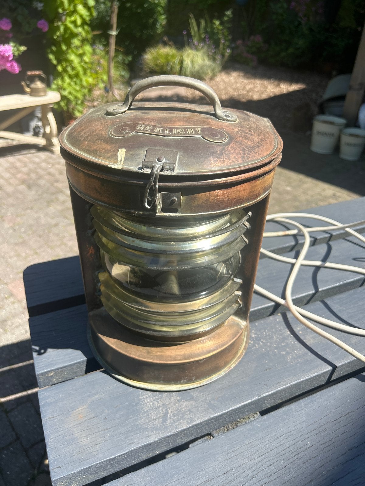 Antieke koperen heklicht scheepslamp, Antiek en Kunst, Ophalen of Verzenden