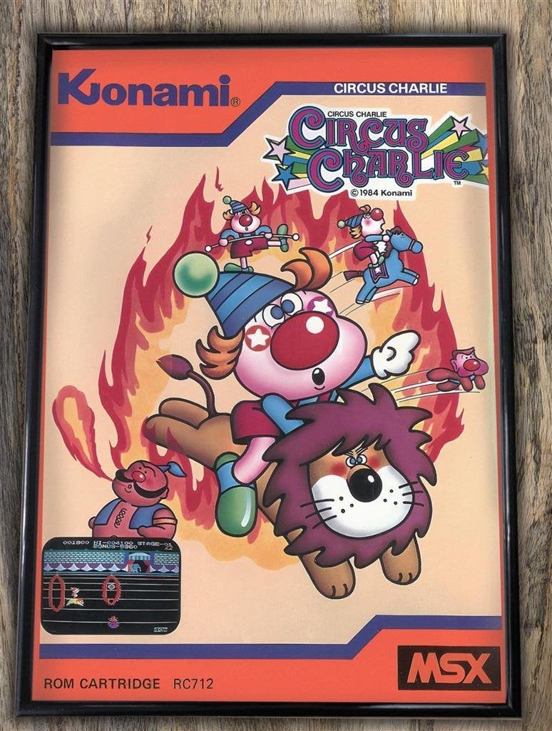 CIRCUS CHARLIE Konami MSX Poster Print in lijst, Verzenden, Nieuw, A1 t/m A3, Film en Tv