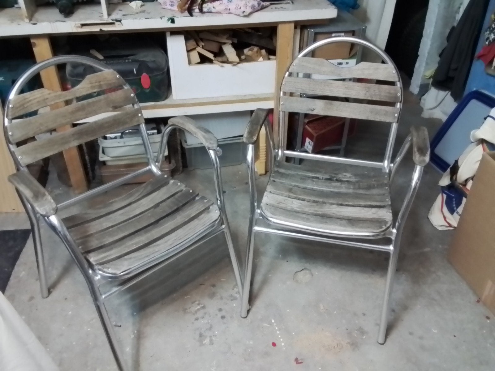 2 Hardhouten tuinstoelen met RVS frame, Ophalen, Gebruikt, Hout