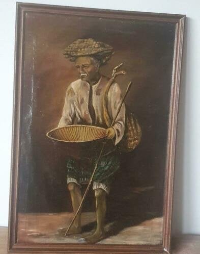 schilderij  Indonesië Java oude man gesign Mian straatventer, Antiek en Kunst, Kunst | Schilderijen | Klassiek, Ophalen