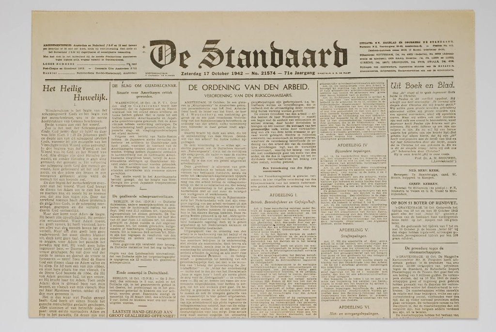 De Standaard 17-10-1942 - Herdruk krant Tweede Wereldoorlog, Zo goed als nieuw, Verzenden, Amsterdam, Overige soorten