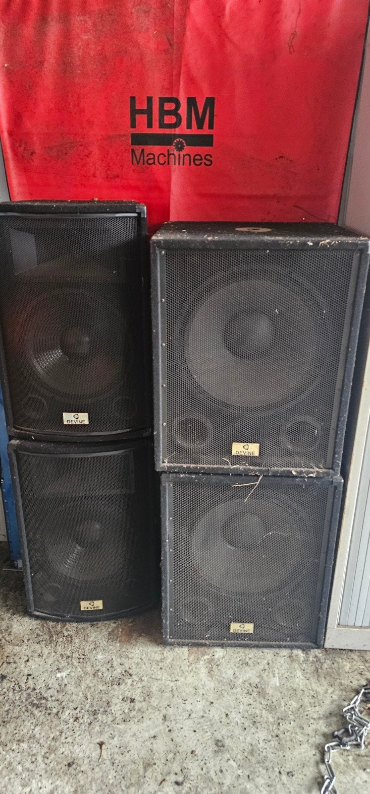 Devine Trono PA-set: 4x 12" tops, 2x 15" subs, versterker, Ophalen of Verzenden