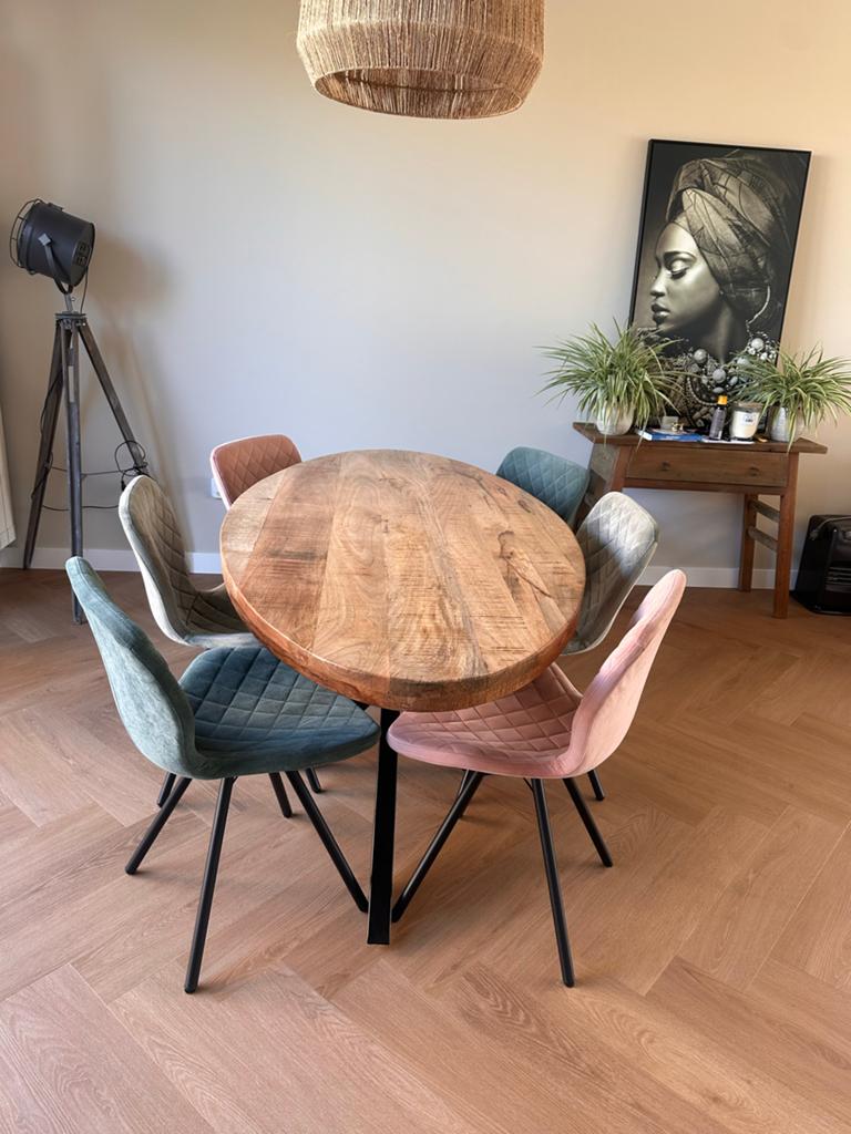 Ovale eettafel met 6 stoelen in 3 kleuren - Zeer goede staat, Ophalen, Zo goed als nieuw