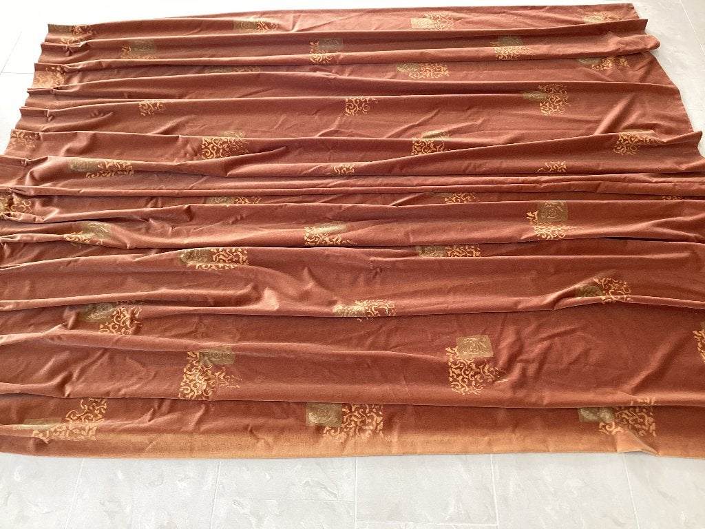 Gordijnen cognac bruin 2 x 140 bij 224, Gebruikt, Bruin, Fluweel, Ophalen of Verzenden