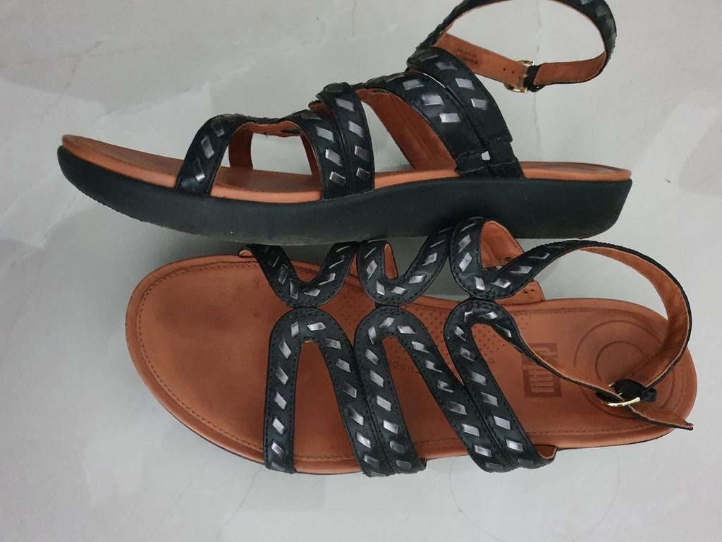 Fitflop Zwart Zilver Comfortabele Sandalen Maat 38, Zwart, Zo goed als nieuw, Fitflop, Sandalen of Muiltjes