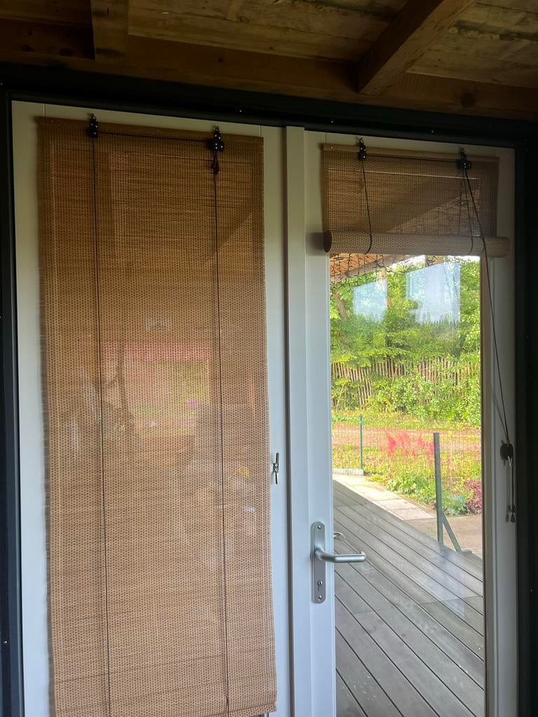 Natuurlijke Bamboe Rolgordijnen - 3 x Set van 2, Ophalen, 50 tot 100 cm, Zo goed als nieuw, Minder dan 100 cm
