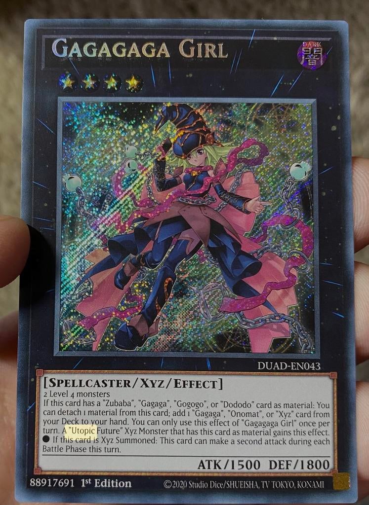 Yu-Gi-Oh! Gagagaga Girl DUAD 1st Edition !, Ophalen of Verzenden, Zo goed als nieuw, Losse kaart, Foil