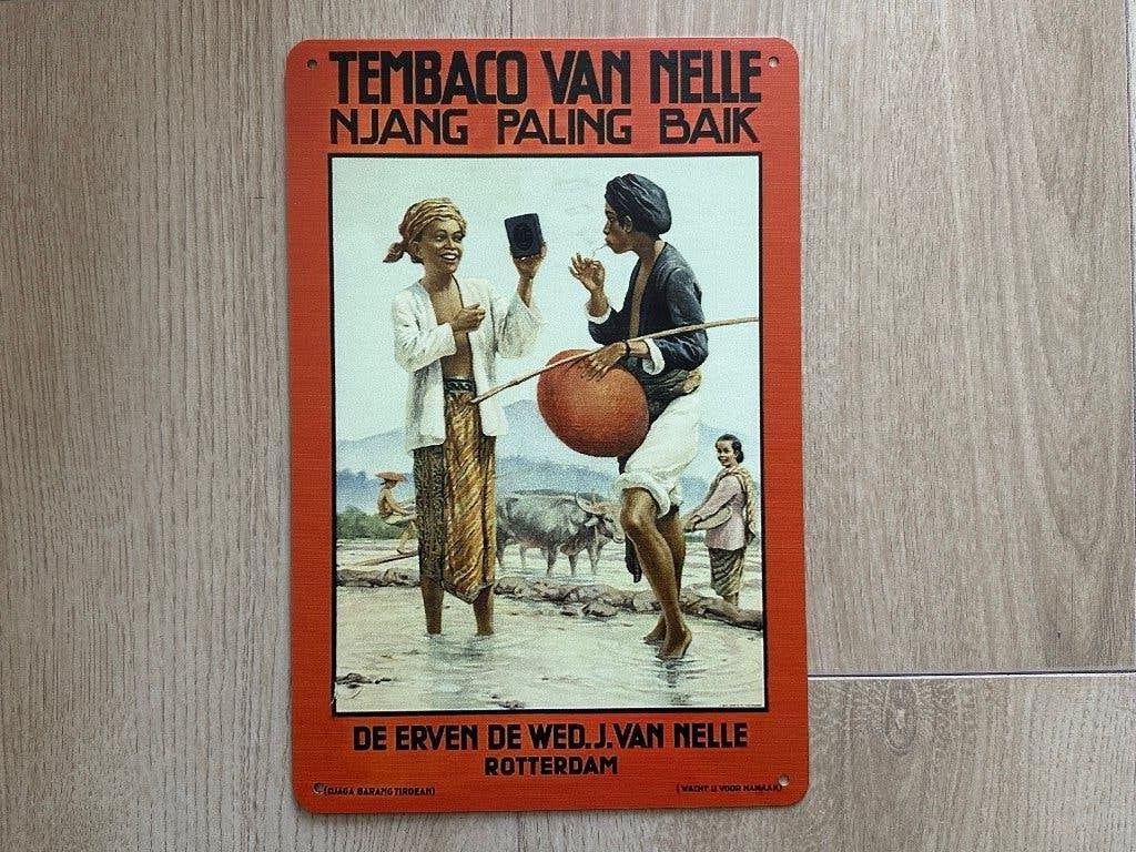 Reclamebord Tembaco Van Nelle – Njang Paling Baik 20x30, Ophalen of Verzenden, Zo goed als nieuw, Reclamebord