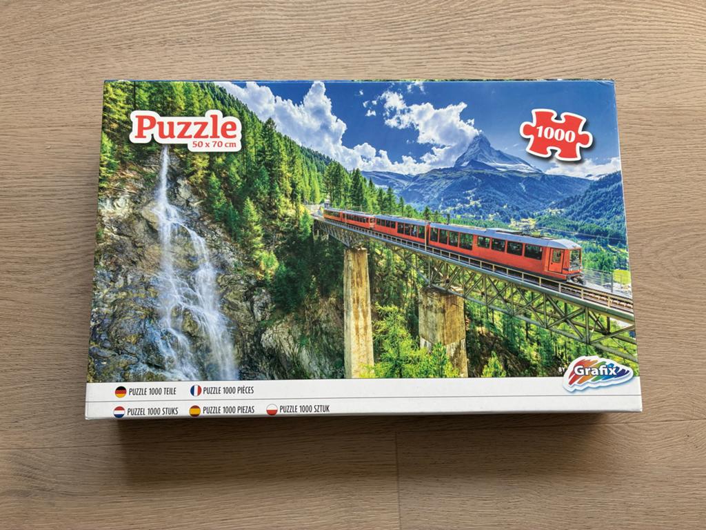 Grafix Legpuzzel 1000 stukjes - Trein en waterval, Ophalen of Verzenden, 500 t/m 1500 stukjes, Zo goed als nieuw, Legpuzzel