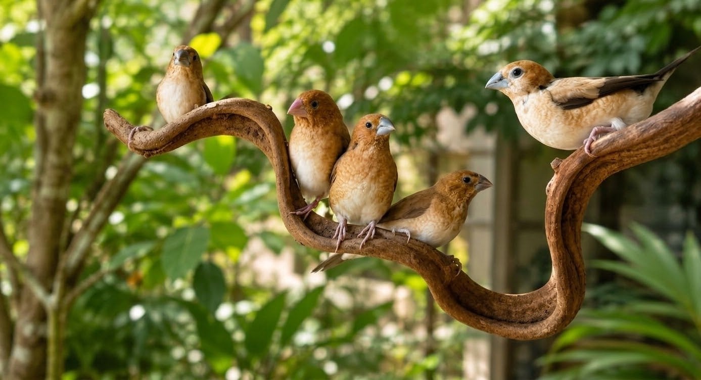 Groepje van 5 loodbekjes/zilverbekjes, Meerdere dieren, Tropenvogel