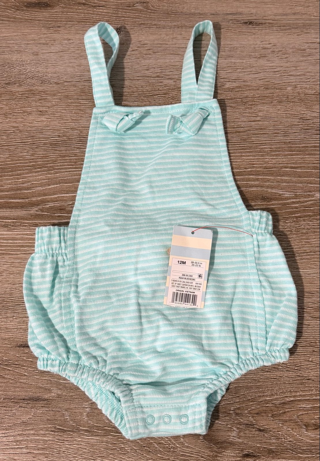 Nieuwe Cat & Jack Romper - Lichtblauw gestreept (12M), Ophalen of Verzenden, Nieuw, Jongetje of Meisje