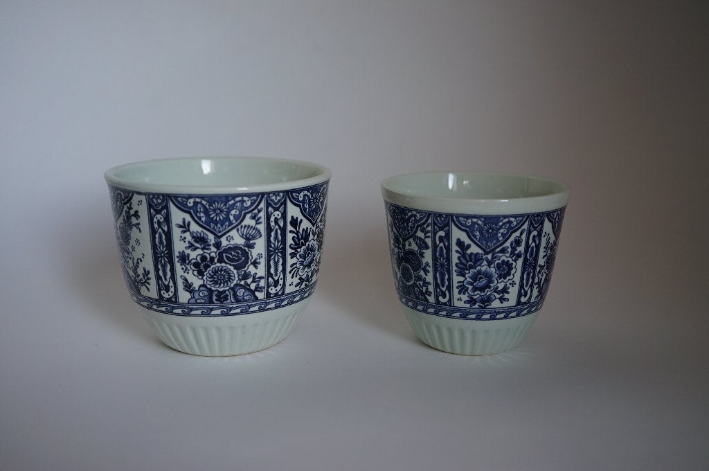 2 antieke Delfts blauw wit bloempot Royal Sphinx by Boch., Rond, Binnen, Ophalen of Verzenden, Zo goed als nieuw