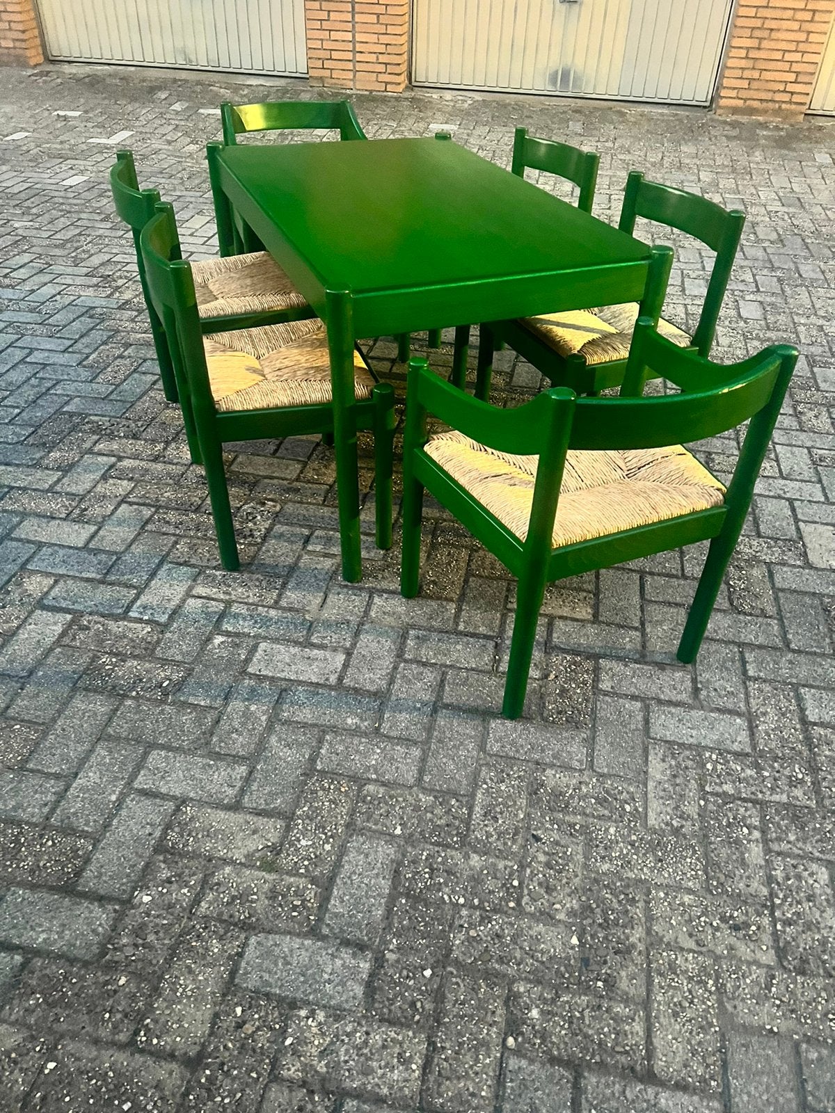 Vintage Vico Magistretti Carimate Dining Table 6 Chairs, Ophalen, Gebruikt, 50 tot 100 cm, 100 tot 150 cm
