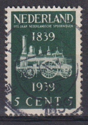 Nederland 1939 nr. 325 Spoorwegen 100 jr. Trein GEST3, Verzenden, Gestempeld, Treinen