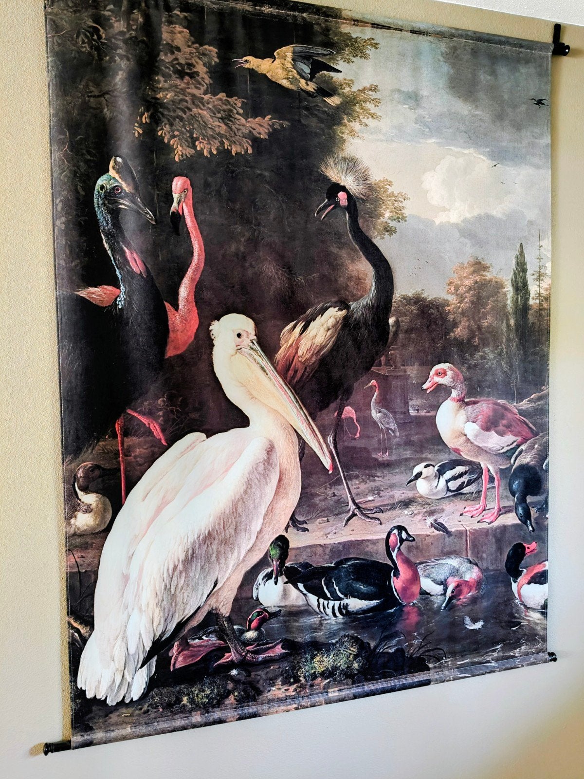 Wandkleed met exotische vogels - Vintage stijl, Gebruikt, Ophalen of Verzenden, Met ophangsysteem, Meerkleurig