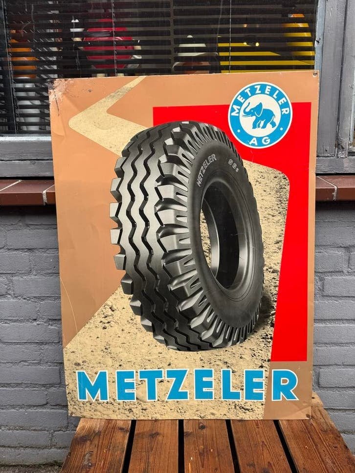 Vintage Metzeler AG Reclamebord, Ophalen, Reclamebord, Gebruikt, .