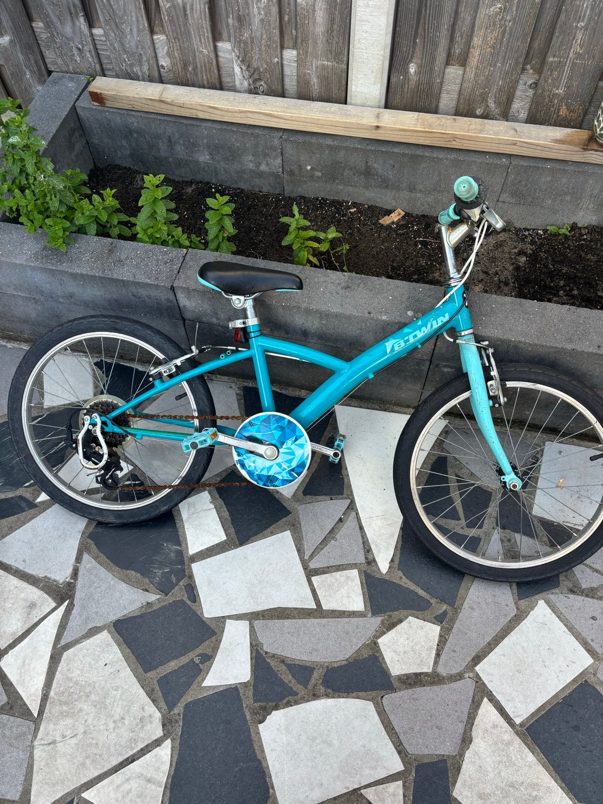 B'Twin kinderfiets 20 inch - turquoise, Ophalen of Verzenden, Gebruikt, Velgrem, 20 inch of meer