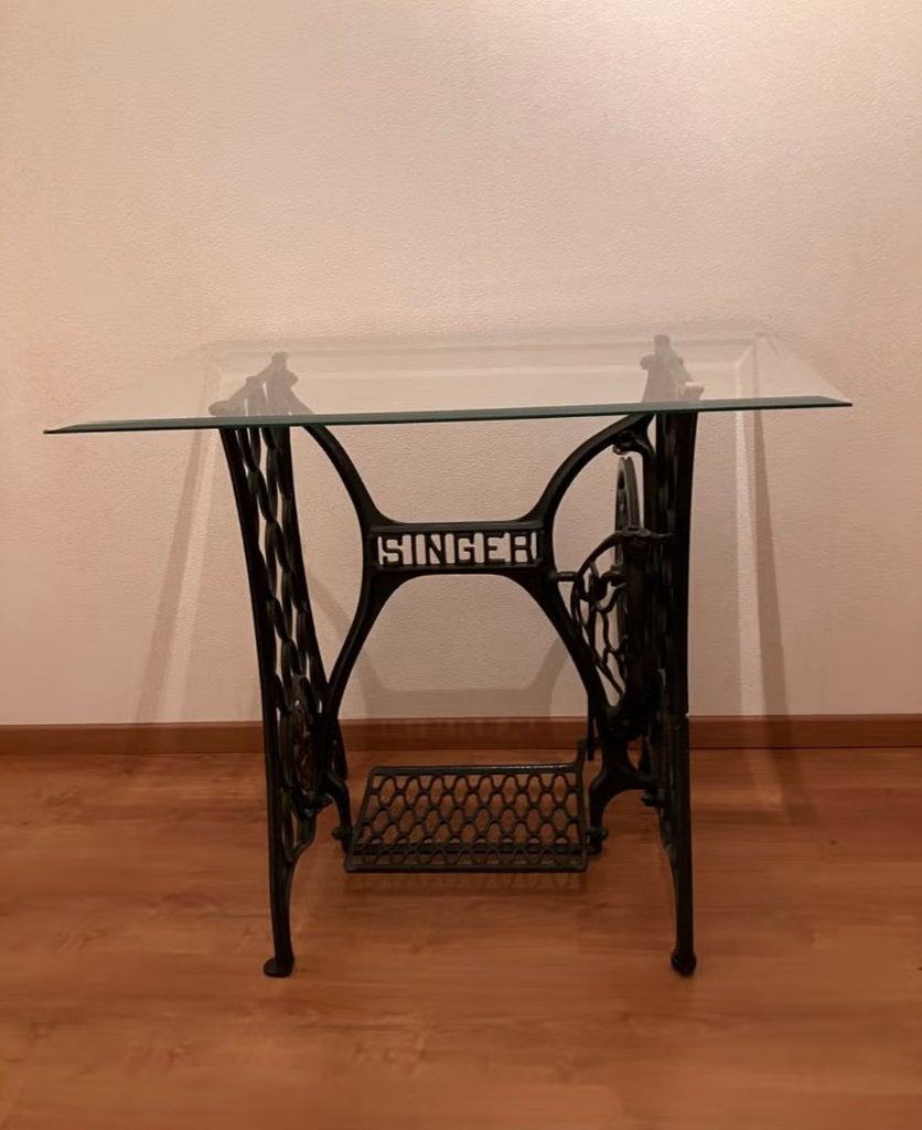 Vintage Singer Naaimachine Onderstel met Glazen Blad, Antiek en Kunst, Ophalen