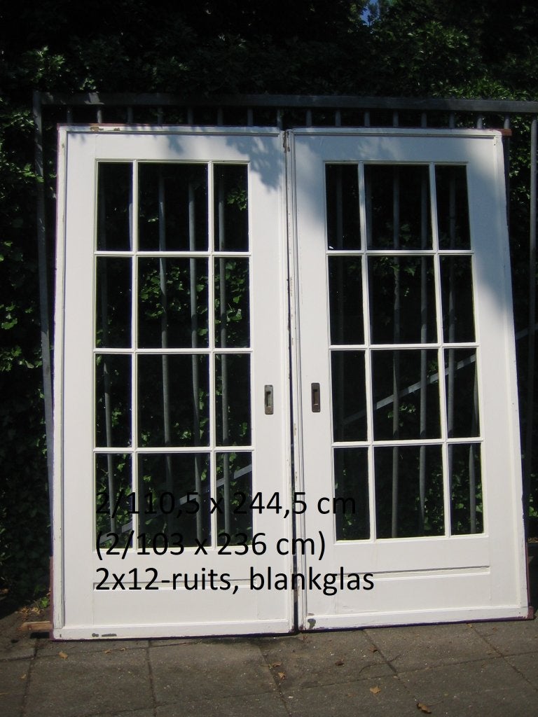 Set antieke Grenen 2/12-ruits (schuif-)deuren, 2/103x236 cm