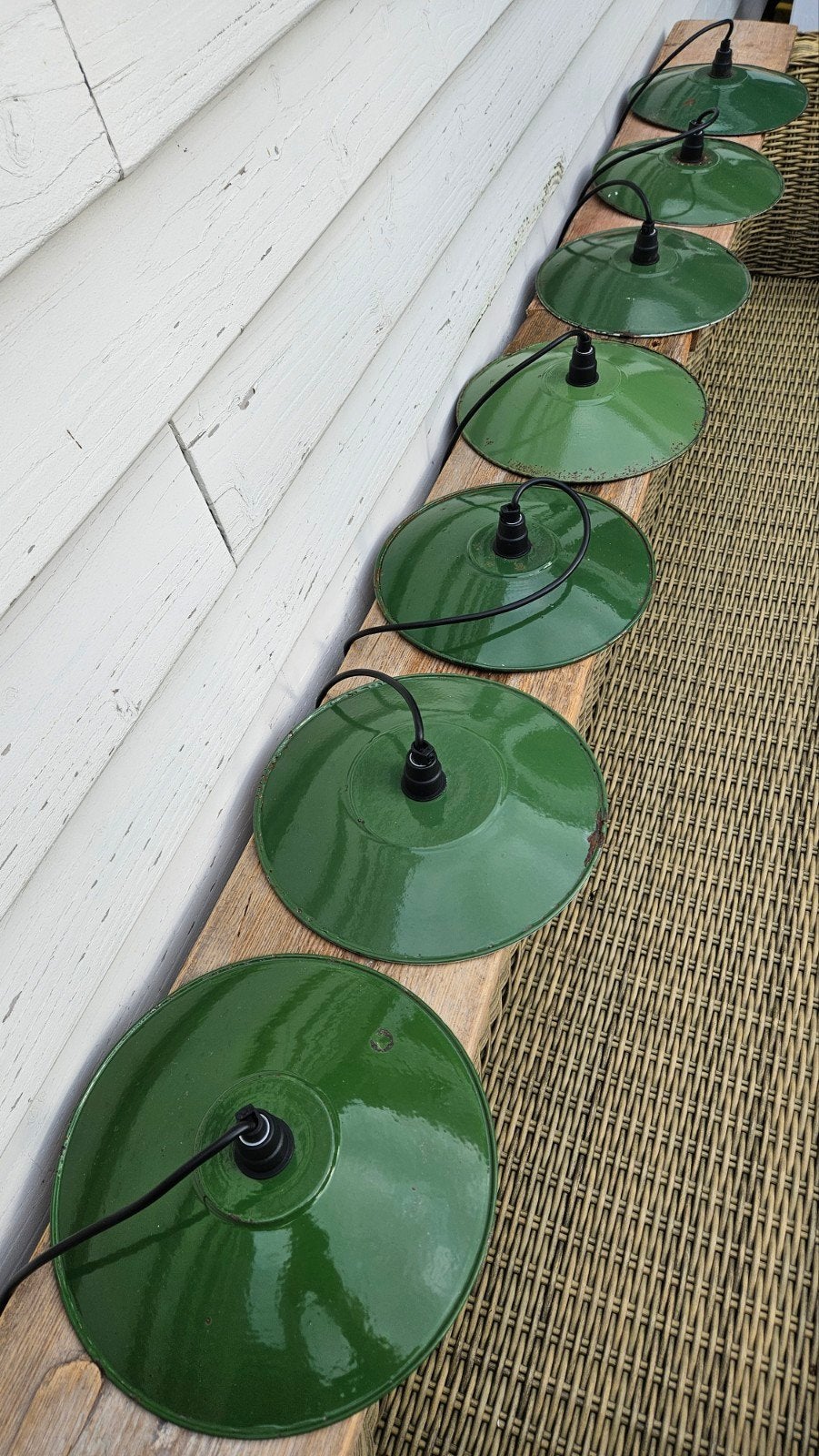 Emaille Lampenkapjes, Gebruikt, Groen, Hanglamp, Ophalen of Verzenden