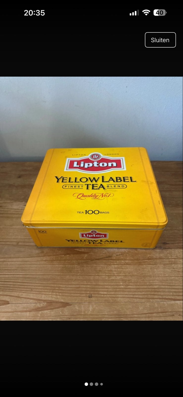 Vintage Lipton Yellow Label Theeblik - 100 Tea Bags, Ophalen of Verzenden, Gebruikt, Thee, Overige merken