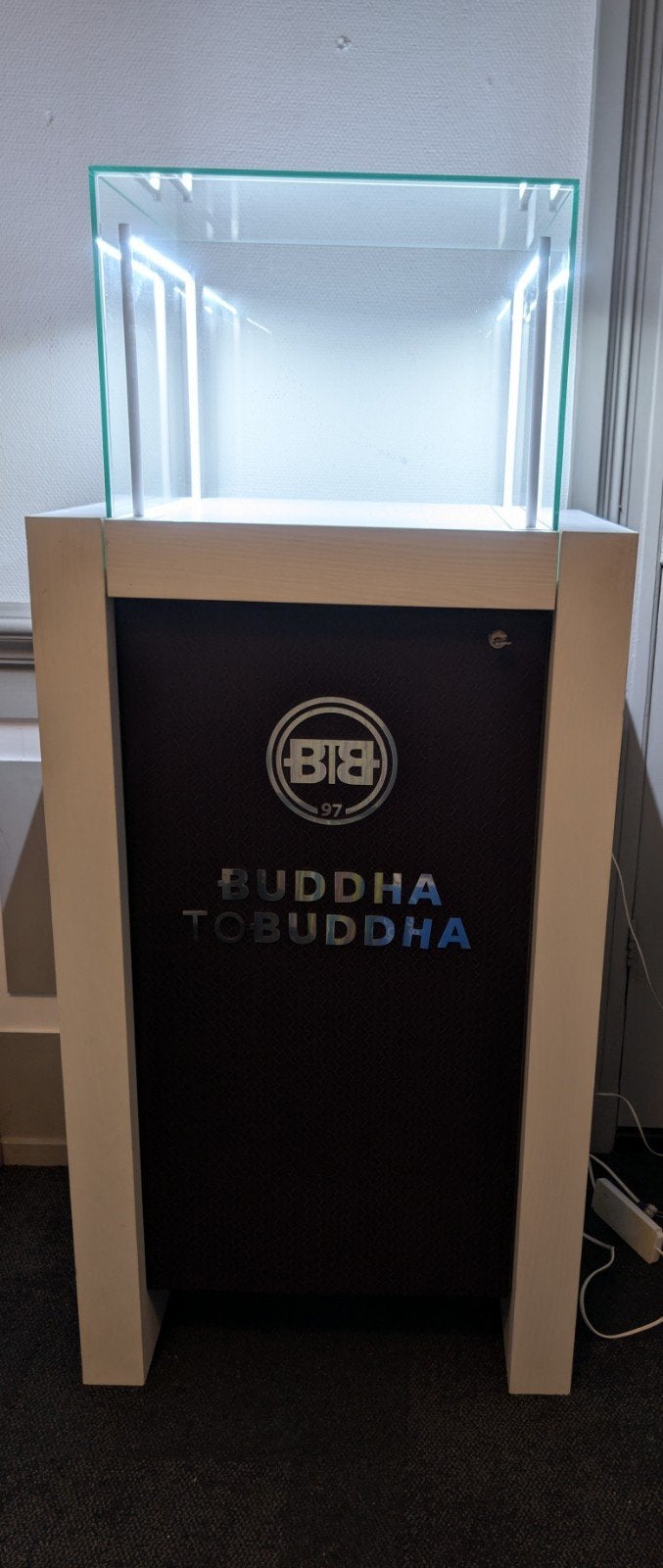 Mooie vitrine van Buddha, Gebruikt, Ophalen of Verzenden, 25 tot 50 cm, Overige houtsoorten