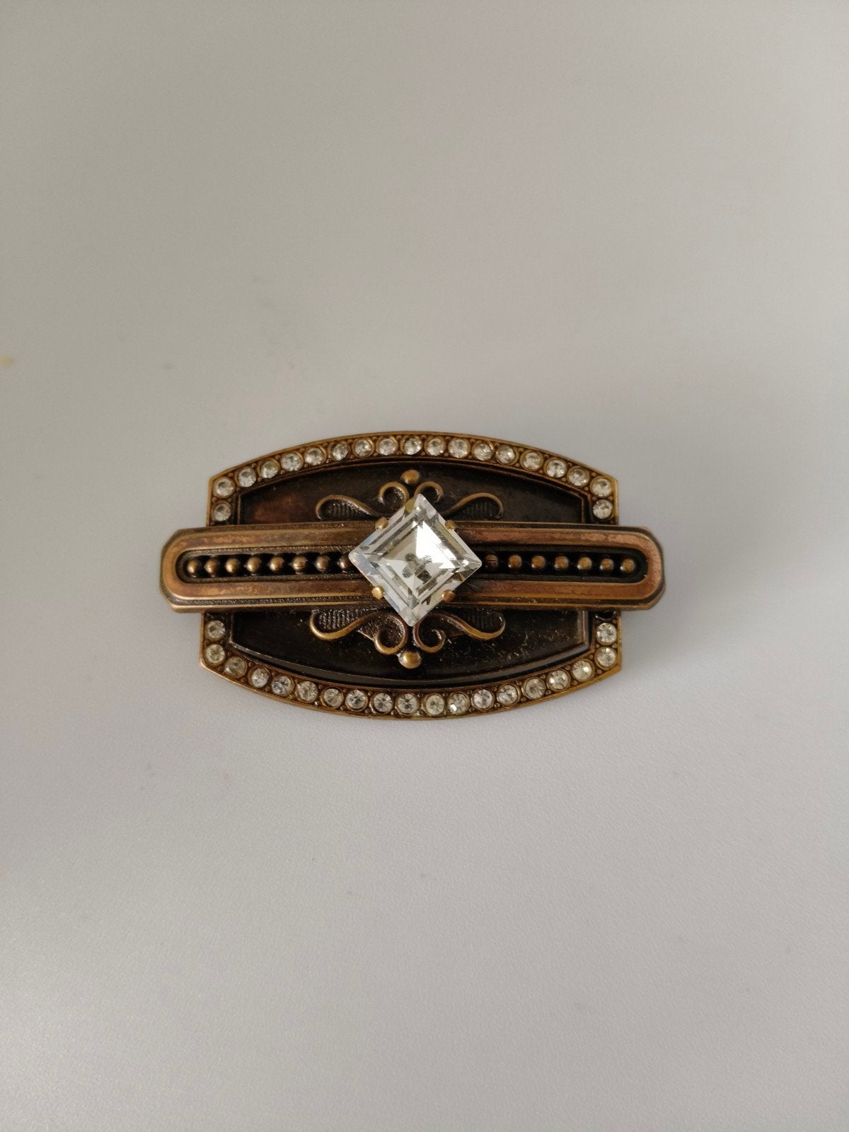 Vintage jaren 80 broche van Ermani Bulatti met Swarovski, Sieraden, Tassen en Uiterlijk, Met kristal, Brons, 4 tot 7 cm, Gebruikt