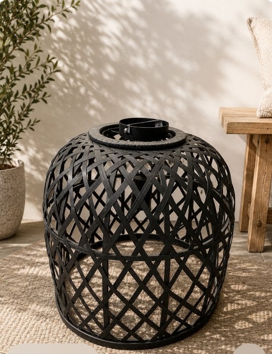 Zwarte bamboe hanglamp - Modern en sfeervol, Natuurlijk materiaal, Zwart, Zo goed als nieuw, Overige vormen