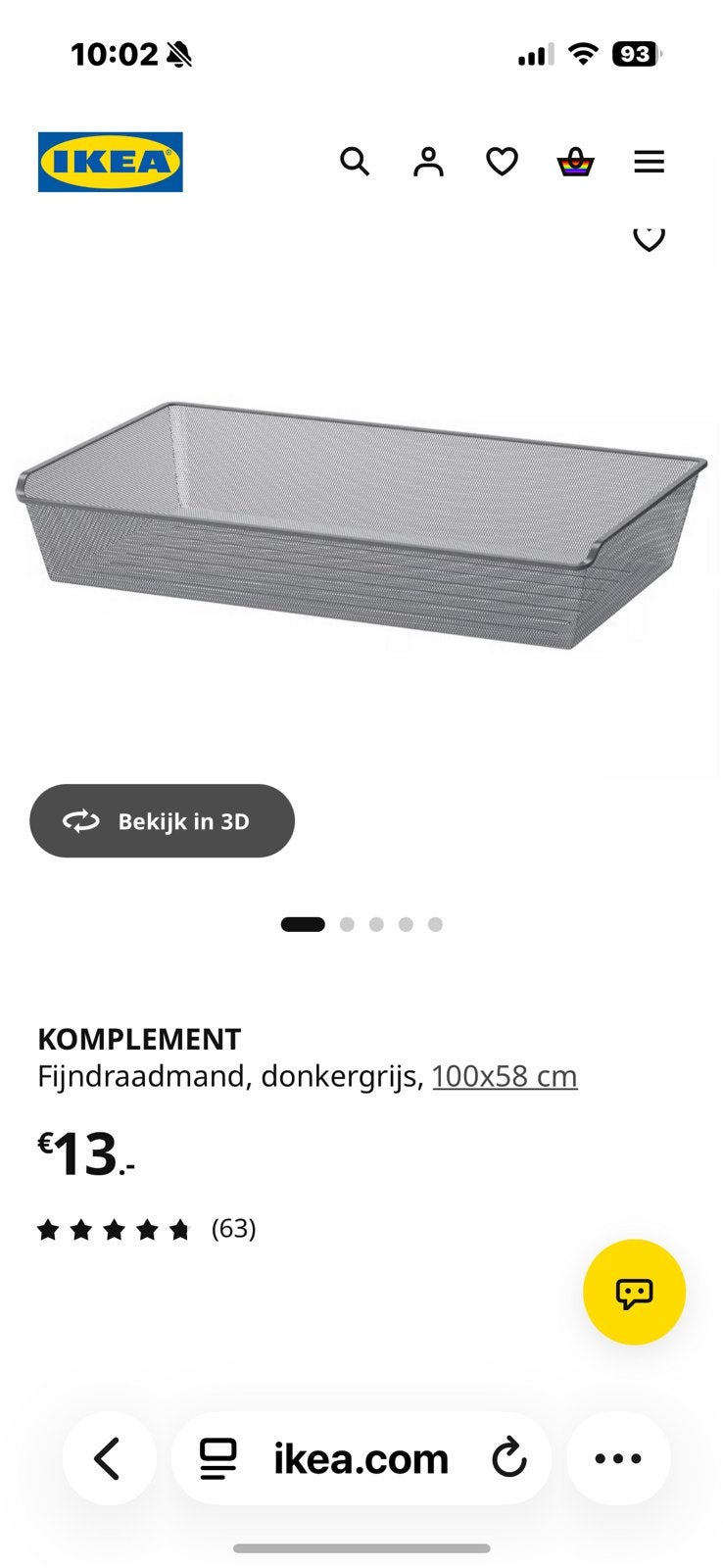 Komplement fijndraad mant Ikea kast, Huis en Inrichting, Ophalen, Nieuw, 50 tot 100 cm, Minder dan 100 cm
