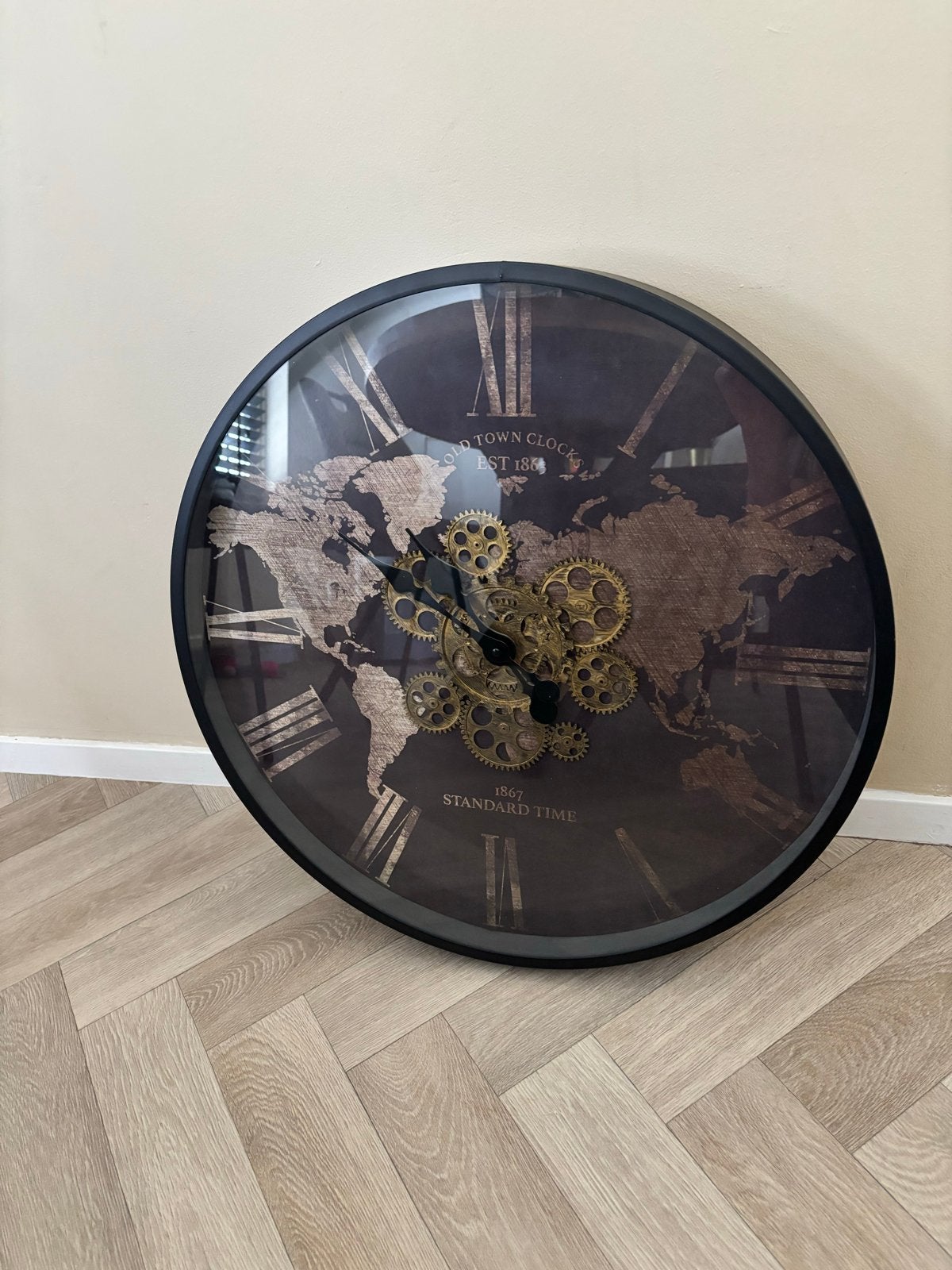 Mooie wandklok met wereldkaart, Wandklok, Zichtbaar uurwerk, Vintage, Analoog