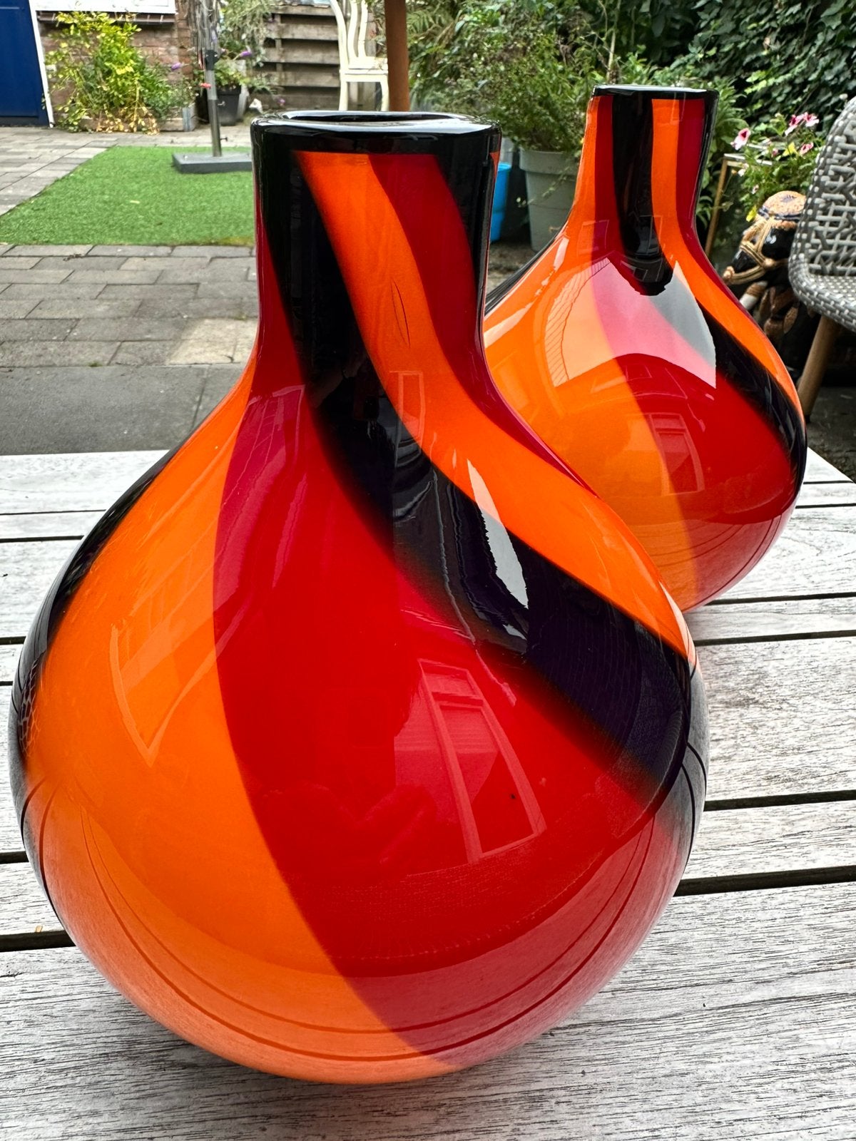 Murano stijl vazen set – handgeblazen – retro 60s/70s, Huis en Inrichting, Woonaccessoires | Vazen, Ophalen, Zo goed als nieuw
