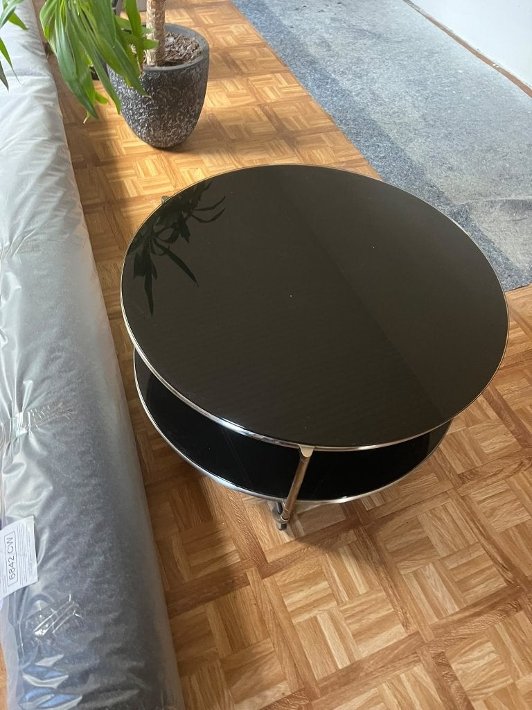 IKEA STRIND salontafel – Ehlén Johansson – zwart glas, Gebruikt, Rond, Glas, 80's