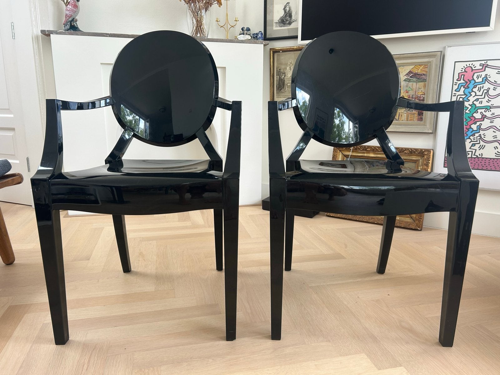 Twee Kartell Louis Ghost stoelen, zwart, Huis en Inrichting, Stoelen, Ophalen, Kunststof, Gebruikt, Twee