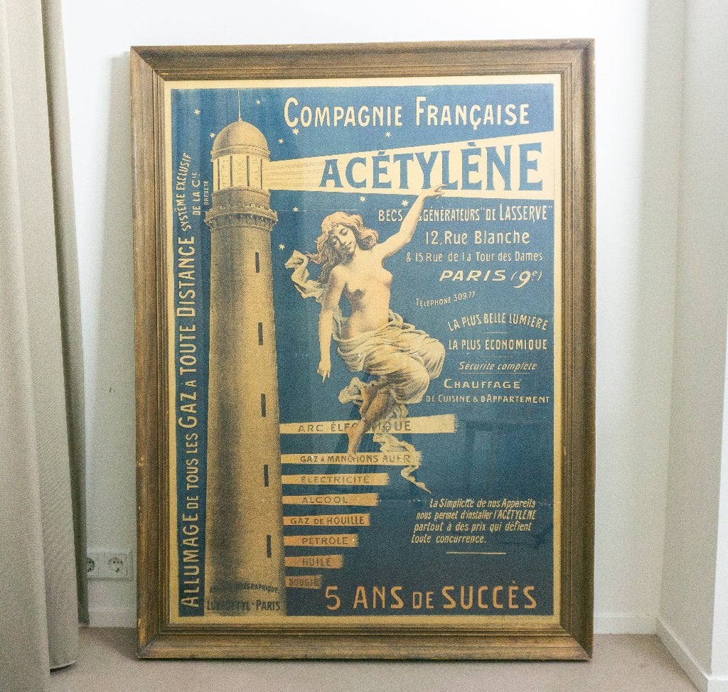 Antiek affiche Acétylène ~1900, litho steendruk [139,5x103], Antiek en Kunst, Kunst | Litho's en Zeefdrukken, Ophalen, Overige onderwerpen