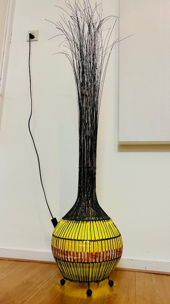 Handgemaakte Balinese Vloerlamp | Rotan & Bamboe met Takken, Ophalen, Gebruikt, 100 tot 150 cm, E14 (klein)