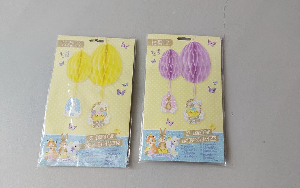 easter egg honeycomb deco yellow lila, Ophalen of Verzenden, Gebruikt, Versiering