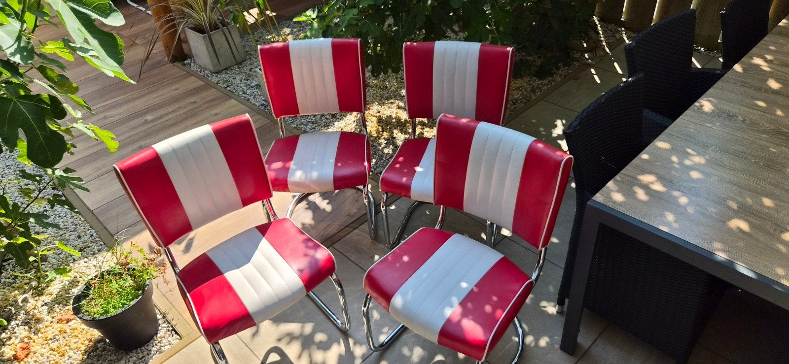 T.E.A.B Set van4 Bel Air american Diner Stoelen  Rood/Wit, Huis en Inrichting, Ophalen, Gebruikt, Retro, Diner, Jaren '50, Vier