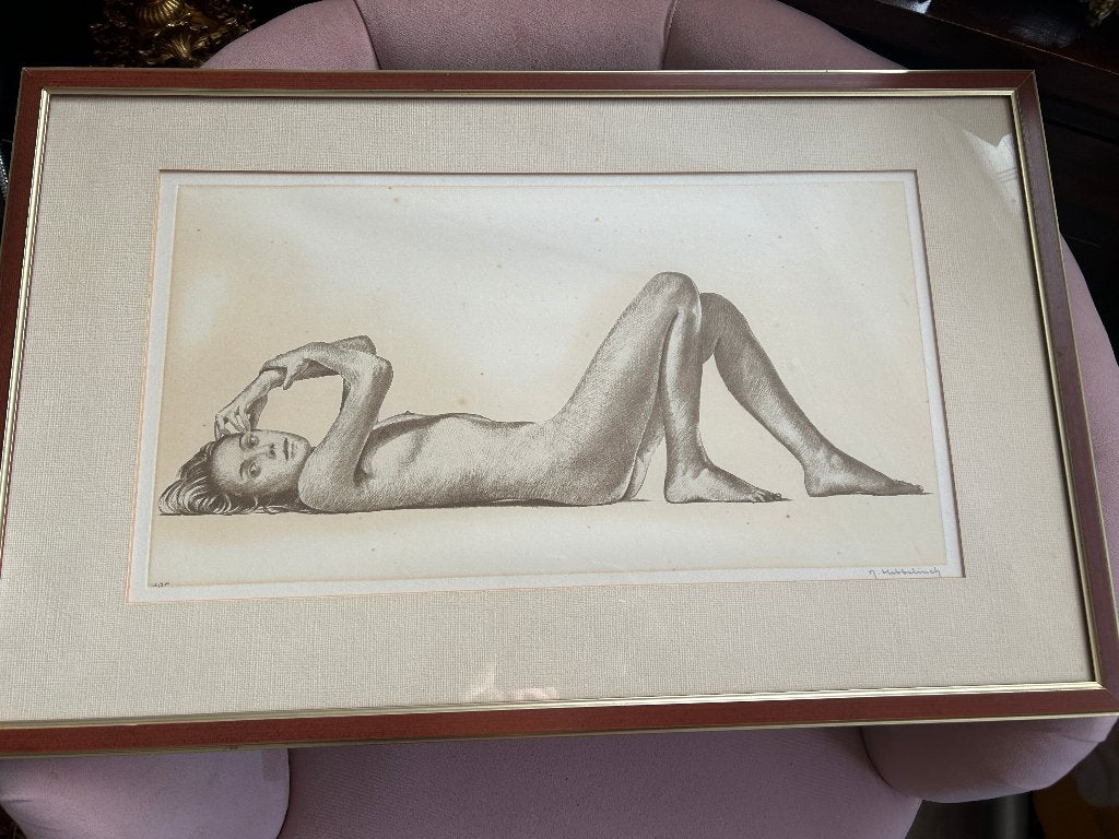 tekening Roger hebbelinck naakte vrouw liggend gesigneerd, Ophalen