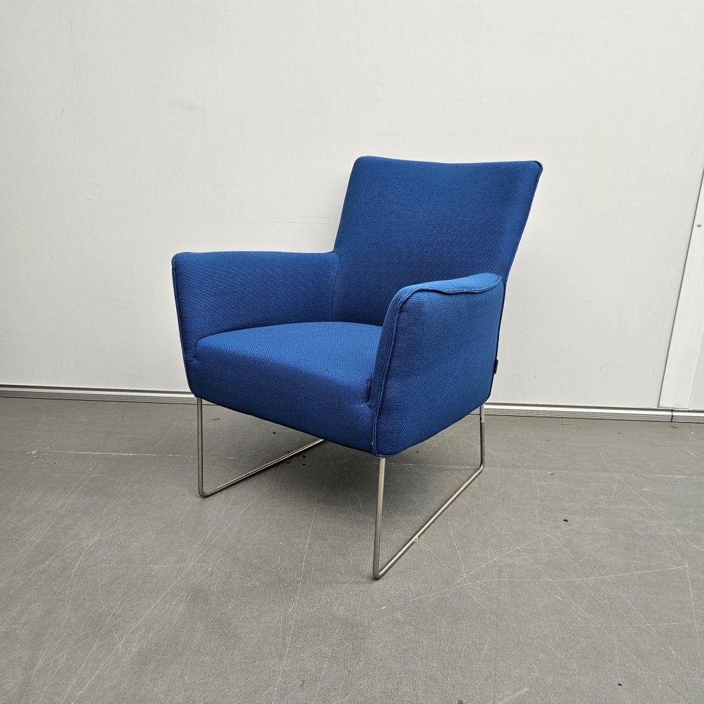 Adexpo fauteuil - blauwe stof, Huis en Inrichting, Fauteuils, Niet ingevuld, Gebruikt, Niet ingevuld, Niet ingevuld