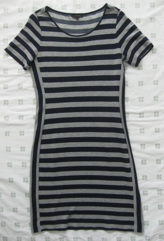 Claudia Sträter jurk, blauw met grijze streep, maat 38, Maat 38/40 (M), Blauw, Ophalen of Verzenden, Zo goed als nieuw