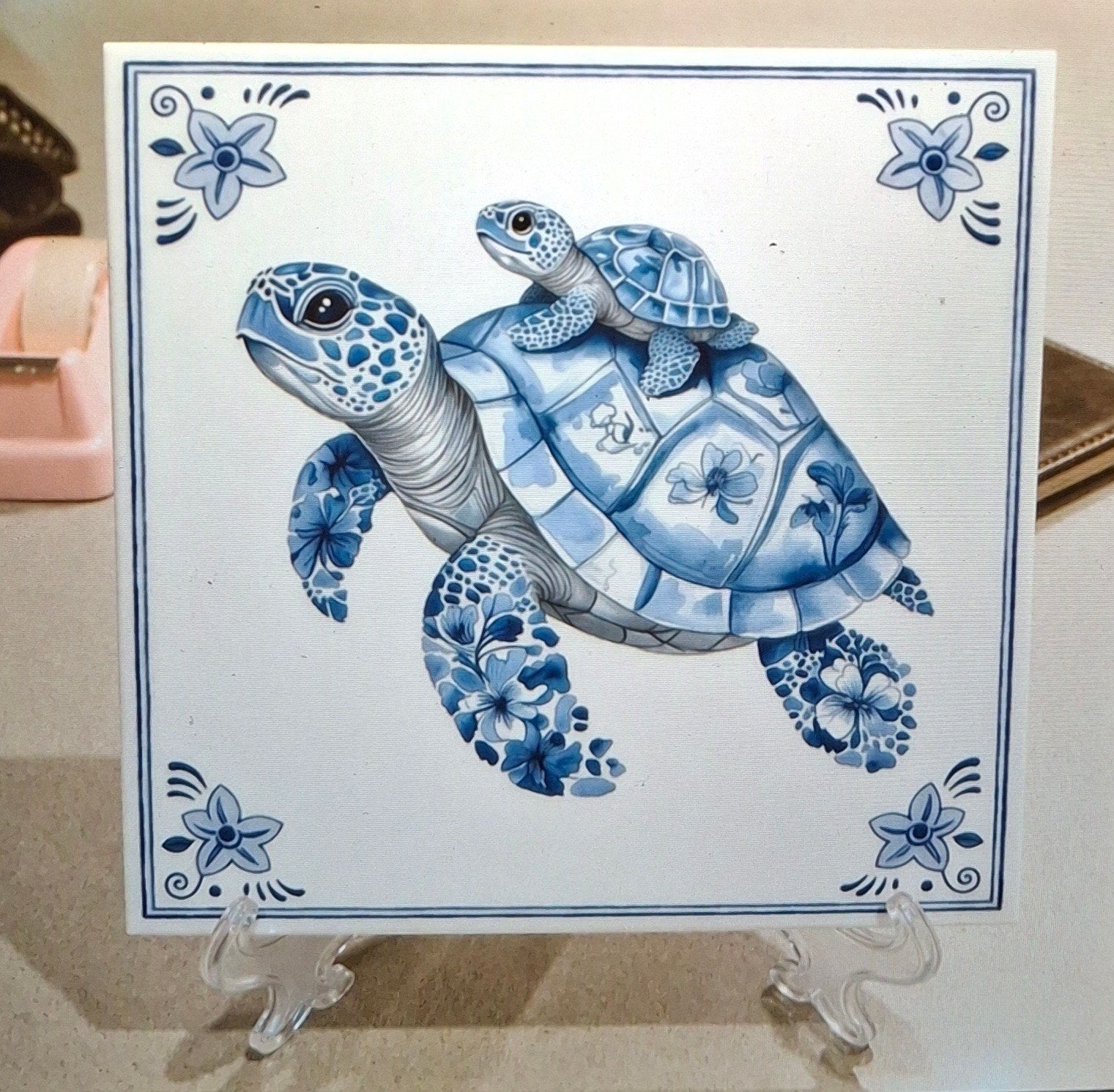 Keramische decoratie tegel schildpad 15x15, Antiek en Kunst, Antiek | Wandborden en Tegels, Ophalen of Verzenden