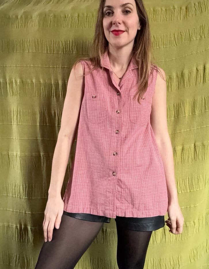 Vintage mouwloze blouse - katoen - rood 38/m, Maat 38/40 (M), Hgv, Hgv, Ophalen of Verzenden