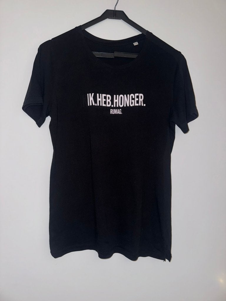 Rumag ik heb honger tshirt shirt xs zwart zwarte, Verzenden, Zo goed als nieuw, Maat 46 (S) of kleiner, Zwart
