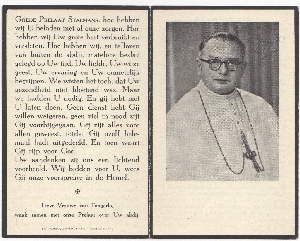 Pater E.Stalmans 1898 Sint-Huibrechts-Lille + 1953 Tongerlo, Verzamelen, Ophalen of Verzenden