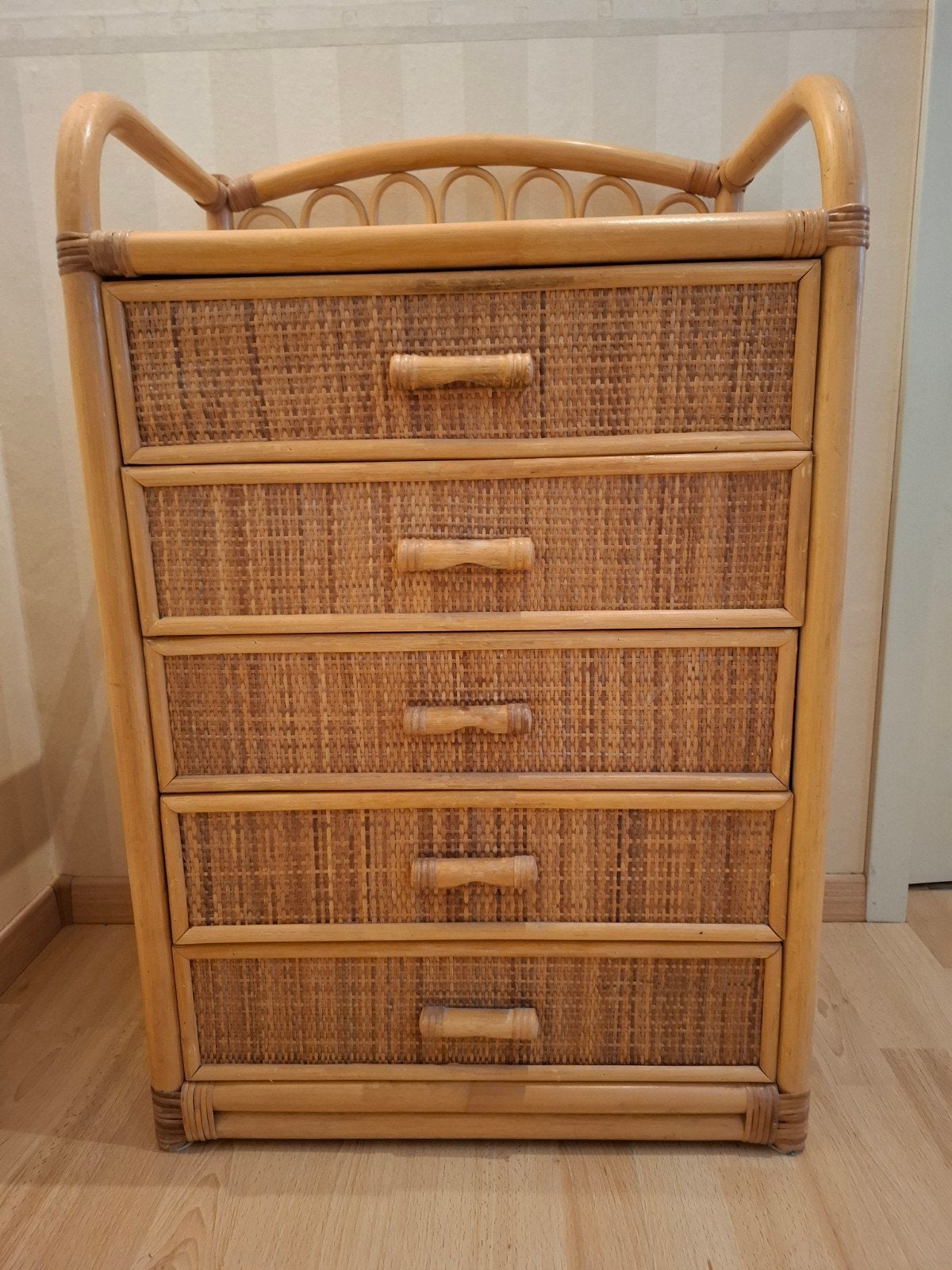 Vintage rotan ladekast - 5 laden - 91x60x40 cm, Ophalen, Overige materialen, Gebruikt, 5 laden of meer